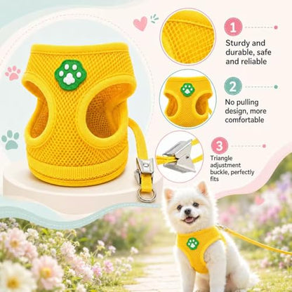 Dog Harness Small Sized and Leash Set, Step in Soft Light Puppy Vest, Breathable Mesh Pet Harness, Adjustable Pet Puppy Harness, Easy Walk Dog Harness, S: Chest 7.8-13.7" - color: Yellow, size: S: Chest 7.8-13.7" Leash 3.8 FT