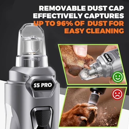 Whisper Quiet Dog Nail Grinder with 4 LED Lights, Safe & Stress-Free for Sensitive Dogs Cats of All Breeds & Sizes, 3 Grinding Bits, 3-Speed, Pet Nail Trimmers, Rechargeable Painless Grooming Kit Grey - color: Grey