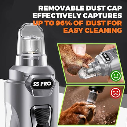 Whisper Quiet Dog Nail Grinder with 4 LED Lights, Safe & Stress-Free for Sensitive Dogs Cats of All Breeds & Sizes, 3 Grinding Bits, 3-Speed, Pet Nail Trimmers, Rechargeable Painless Grooming Kit Grey - color: Grey