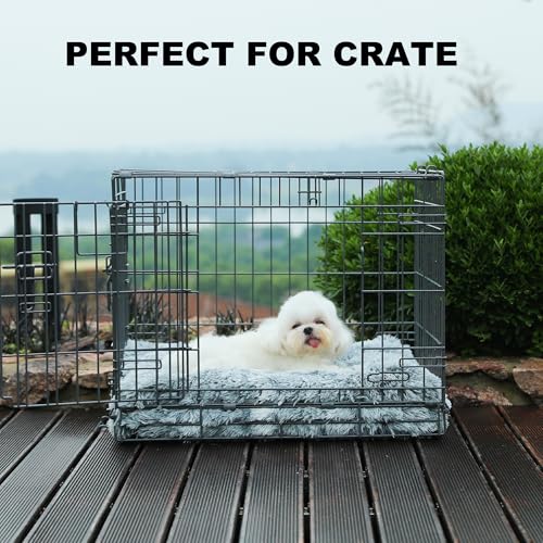 Bedfolks Plush Waterproof Dog Crate Bed, Removable Washable Faux Fur Cover, Fluffy Kennel Bed 17"x12", Dark Grey - color: Dark Grey, size: XX-Small(17x12'')