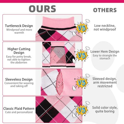 KOOLTAIL Valentine Dog Sweater Pet Knitted Clothes - Classic Pink Plaid Pullover Turtleneck Thick Warm Dog Sweaters with Leash Hole, Soft Winter Coats for Small Medium Large Dogs Cats Puppy Girls, S - color: Pink2, size: Small