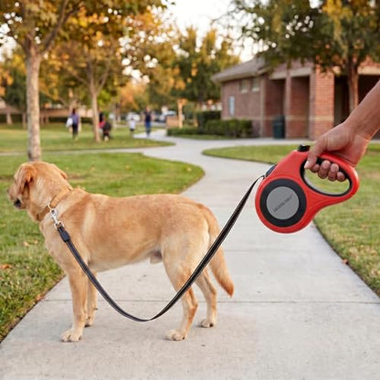 XL 16FT Retractable Dog Leash for Large Dog up to 120 lbs, Chew Proof Steel Wire Extender, One-Hand Brake & Lock, Tangle-Free Heavy Duty Walking Leash XL RED - color: Red