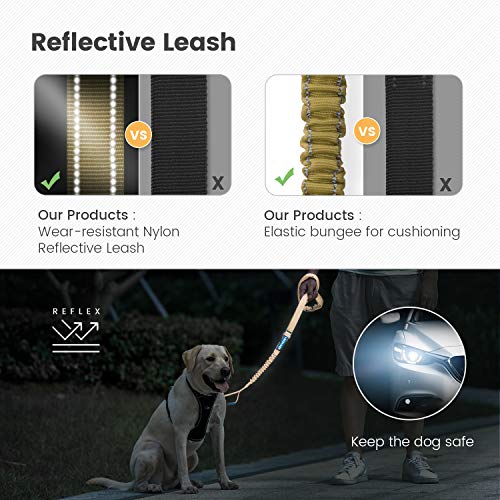 IOKHEIRA Multifunctional Dog Leash - 4-6 FT Strong Bungee, Car Seatbelt Compatible, Army Green - color: Brown