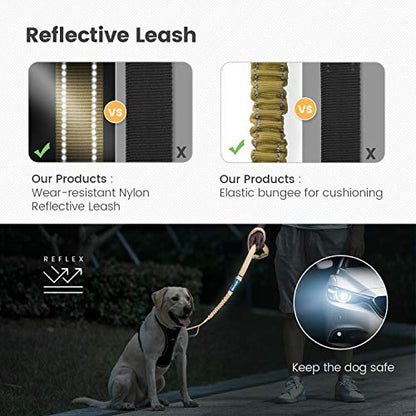 IOKHEIRA Multifunctional Dog Leash - 4-6 FT Strong Bungee, Car Seatbelt Compatible, Army Green - color: Brown