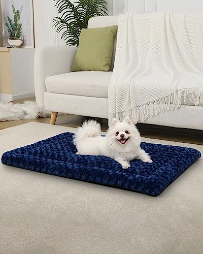 Washable Dog Bed Mat Crate Pad Soft Fluffy Pet Kennel Beds Dog Sleeping Mattress for Large Jumbo Medium Small Dogs, 30 x 19 Inch, Blue - color: Blue, size: 30.00" x 19.00" x 1.50"