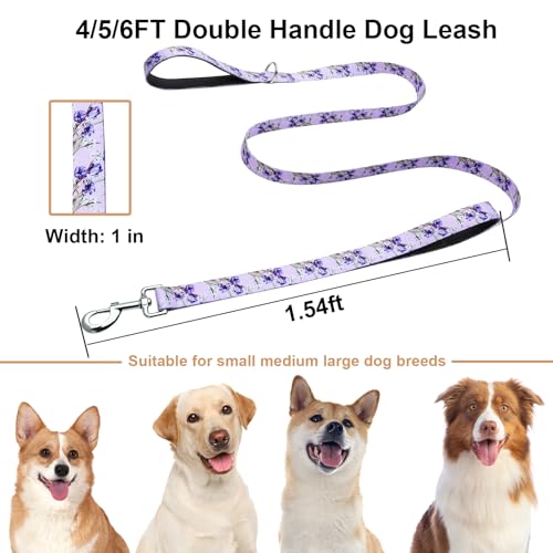 Double Handle Dog Leash 6ft with 2 Padded Handles, Cute Purple Dog Leash with Soft Dual Handle, Walking Training Lead for Medium and Large Dogs, Lavender Lily - color: Lavender Lily, size: 1 in x 6 ft