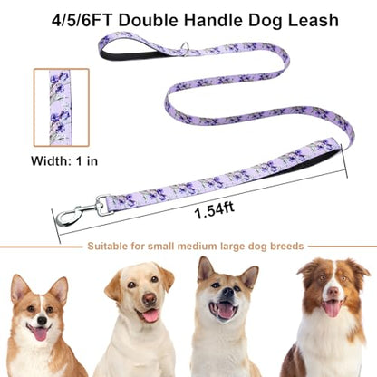 Double Handle Dog Leash 6ft with 2 Padded Handles, Cute Purple Dog Leash with Soft Dual Handle, Walking Training Lead for Medium and Large Dogs, Lavender Lily - color: Lavender Lily, size: 1 in x 6 ft