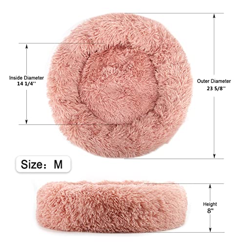 NOYAL Calming Donut Dog Bed for Small to Medium Dogs & Cats - Plush Faux Fur Anti-Anxiety Pet Bed with Machine Washable Cover & Non-Slip Base - color: Pink, size: Medium 23.6''