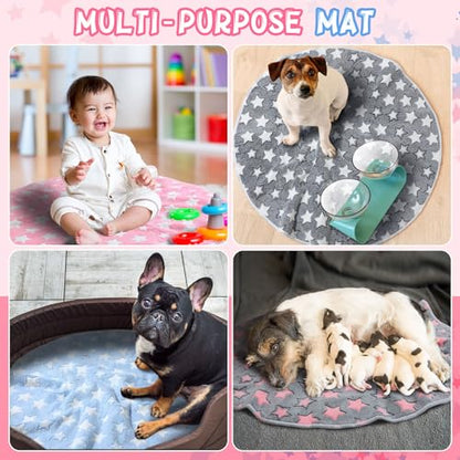 Hahafelt 4 Pcs Round Whelping Pee Pads Washable for Dogs Waterproof Pet Training Mats Reusable Puppy Whelping Pads Non Slip Cat Dog Bed Mat for Crate Kennel(Large Star,55 Inches) - size: 55 Inches