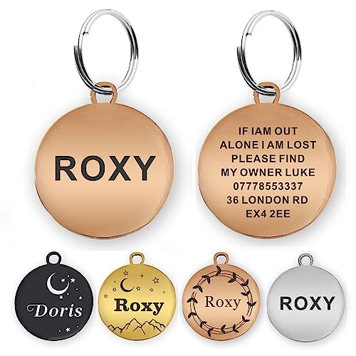 S Champagne Gold Stainless Steel Personalized Dog & Cat Tags - Engraved on Both Sides, Small & Large Sizes, Custom Text - color: Champagne Gold, size: Small