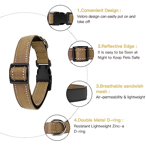 HEELE Dog Collar, Reflective Dog Collar, Soft Neoprene Padded Breathable Nylon Pet Collar Adjustable for Small Dogs Puppy, Khaki, XS(7.87-11.81") - color: Khaki, size: X-Small (7.87-11.81")