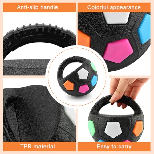 Dog Calming Ball with Handle, Interactive Football Shape Dogs Toy, Squeaky, The Mellow Dogs Strong Rubber Floating Ball for Water Play, Training, Outdoor Games(Color:Black) - color: Black