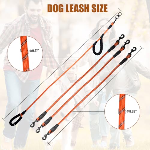 Dual Dog Leash, 360° Anti-Tangle, No Pull, Double Handle & Reflective Double Dog Leash – Perfect for Small/Medium Dogs - color: Red, size: 3 Way