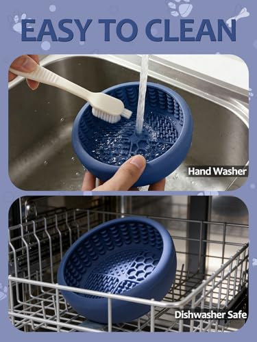 Dog Lick Bowl for Large Dogs, Lick Mat, Slow Feeder Lick Bowl with Brush and Scraper,Strong Suction, Freeze Licking Bowl for Anxiety Relief, Enrichment & Distraction, Dishwasher Safe 7.6 * 3.5 inch - color: Dark Blue