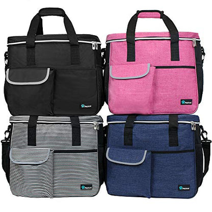 PetAmi Dog Travel Bag Organizer, Pet Travel Kit with 2 Food Containers & 2 Collapsible Dog Bowls, Pet Supplies Tote with Luggage Sleeve, Weekend Road Trip Camping Essentials, Stripe Black, Large - color: Stripe Black, size: Large - 15.5"L x 9.5"W x 14.0"H