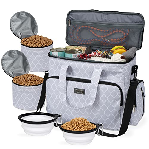 BAGLHER Dog Travel Bag, Pet Travel Bag (ALL Pet Travel Supplies), With 2 Pet Food Containers and 2 Collapsible Silicone Bowls; Essential Kits for Pet Travel DLwhite - color: DLwhite, size: Large