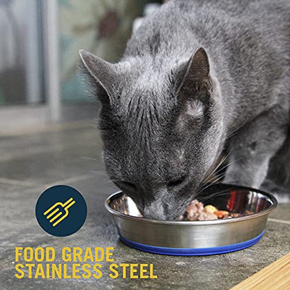 Our Pets DuraPet Stainless Steel Non-Slip (Cat Food Bowl or Water Bowl) (Holds up to 1 Cup of Wet or Dry Food) Easy to Clean | Holds wet or dry meals, easy to rinse clean, grippy base keeps it in place during mealtime, durable everyday feeding dish