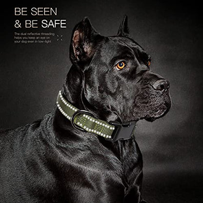 HEELE Dog Collar, Reflective Dog Collar, Soft Neoprene Padded Breathable Nylon Pet Collar Adjustable for Large Dogs, Army Green, L(15.74-25.98")