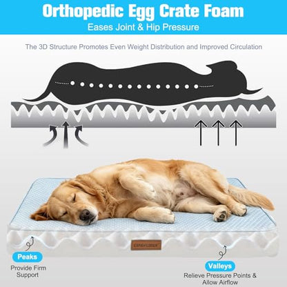 EXPAWLORER Dog Cooling Mat, 36 * 27in Upgraded Thick Non-Slip Bed Pad with Chill Soothing Fabric for Large Dogs Cats Pets in Summer Keep Cool, Portable Washable Kennel Bed with Waterproof Inner Cover - size: L( 36.0"L x 27.0"W x 3.0"Th)
