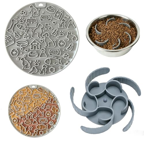 2Pcs Dog Slow Feeder Insert and Lick Mat Set, Silicone Pet Licking Pad with Suction Cups, Slow Feeding Bowl Insert for Wet & Dry Food, Grey - color: Grey