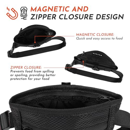 Dog Treat Pouch with Training Clicker, Treat Bag Fanny Pack with Magnetic and Zipper Closure Waterproof and Durable Treat Pouches for Pet Training Walking (Black) - color: Black
