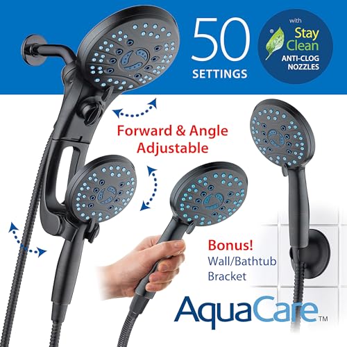 Hotel Spa AquaCare for California As-Seen-On-TV High Pressure Handheld Rain 50-mode 3-way Shower Head Combo with Adjustable Arm, Anti-clog Jets, Tub & Pet Power Wash, 6 ft. Hose, Rubbed Bronze - color: Oil Rubbed Bronze, style: 1.8 Gallons Per Minute