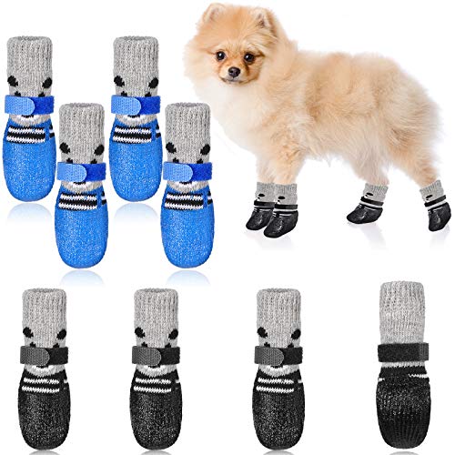 Weewooday 8 Pcs Dog Boots Shoes Socks Waterproof Cat Shoes Rain Snow Dog Booties Anti-Slip Cat Sock Booties with Adjustable Drawstring for Small Puppy(Blue,Black,Size 1: 1.95'' L X 1.56'' W) - size: Size 1: 1.95'' L X 1.56'' W