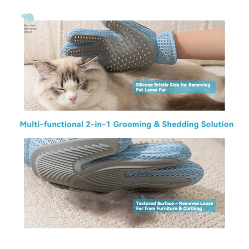 Pet Hair Remover Glove for Dogs & Cats, Upgraded 2-in-1, Double-Sided Usable, Gentle Deshedding Grooming Brush, Pet Hair Removal Tool for Furniture, Couch, Carpet, Car Seats, 1 Count