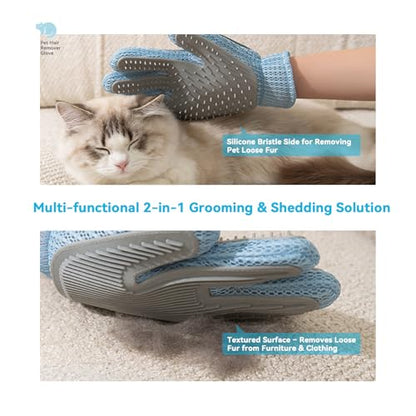 Pet Hair Remover Glove for Dogs & Cats, Upgraded 2-in-1, Double-Sided Usable, Gentle Deshedding Grooming Brush, Pet Hair Removal Tool for Furniture, Couch, Carpet, Car Seats, 1 Count