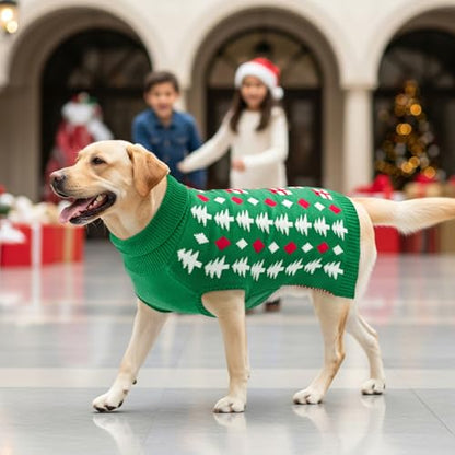 Christmas Dog Sweater Pet Christmas Knitwear Warm Dog Turtleneck Sweater with Xmas Trees Patterns Pet Winter Warm Clothes Knitted Shirt Hoodie for Small Medium Large Dogs XL - size: X-Large