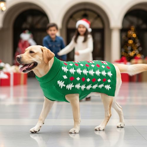 Christmas Dog Sweater Pet Christmas Knitwear Warm Dog Turtleneck Sweater with Xmas Trees Patterns Pet Winter Warm Clothes Knitted Shirt Hoodie for Small Medium Large Dogs L - size: Large