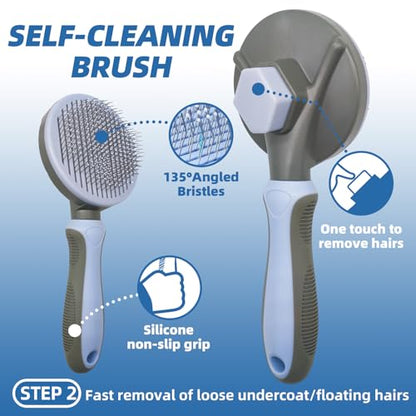 Dog Brush for Shedding,7 PCS Pet Grooming Brush Kit to De-fur & Hair Slicker Deshedding Brushes with Undercoat Rake Comb Bath Brush&Nail Clipper for Grooming Short Long Haired Dogs Cats Blue - color: A-Blue