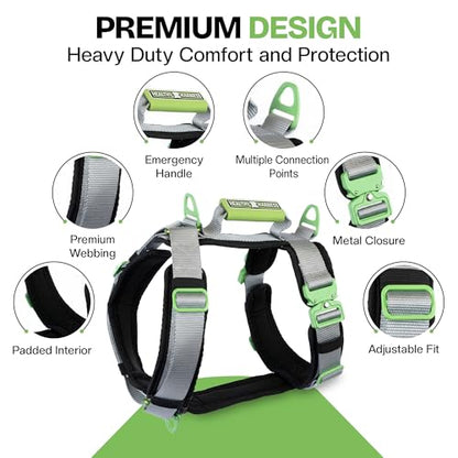 Ultimate Urban Dog Harness - Heavy Duty Design, No Choke, No Pull. Adjustable, Comfy Padding, Easy On/Off, Metal Hardware, Emergency Handle and 3 Connect Points (Silver, XS) - color: Silver, size: XS