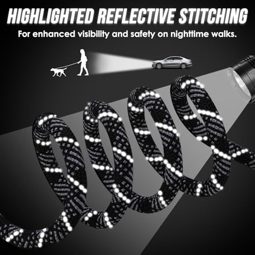 Lukovee Hands Free Dog Leash, 10FT Adjustable Training Lead 1/2 Inch Nylon Heavy Duty Lead No Pull for Large Medium Dogs, Tangle Free Reflective Waist-Leash for Walking Running(Xie-Black, plus Handle) - color: Black Diagonal Stripe