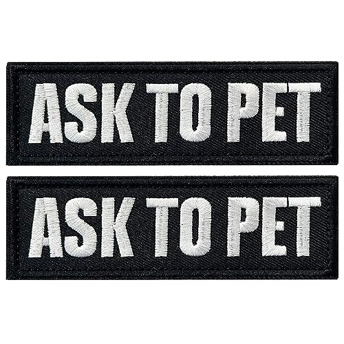 2 Pieces Ask to Pet Dog Patches with Hook Backing for Service Animal Vests, Harnesses - color: 2pcs, Ask to Pet