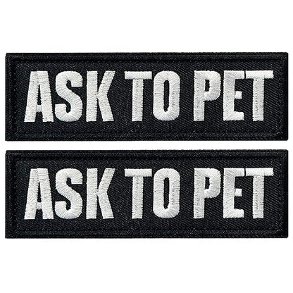 2 Pieces Ask to Pet Dog Patches with Hook Backing for Service Animal Vests, Harnesses - color: 2pcs, Ask to Pet