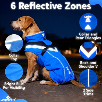 Waterproof Dog Rain Coat, Reflective Safety Strips & Leash Hole – Lightweight Adjustable Jacket for Medium Breeds - L, Blue - color: Blue, size: Large