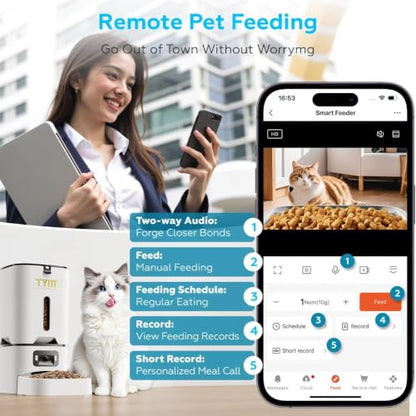 Automatic Cat Feeder with Camera, 5G WiFi Food Dispenser for Small Pets | Two-way Voice | Night Vision | Separation Anxiety | Weight / Diet Control | Programmable Timer | APP Remote Control - color: White-1c