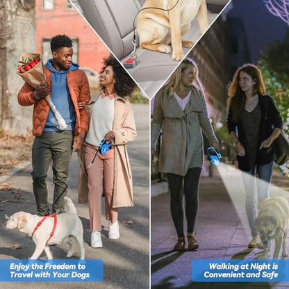 Heavy Duty Retractable Dog Leash for Large Dogs, 26ft Dog Leash with Poop Bag Holder, Up to 110lbs, chew Proof Cable, LED Light, 360° No-Tangle, One-Handed Pause & Locked (Blue, L 26ft) - color: Blue