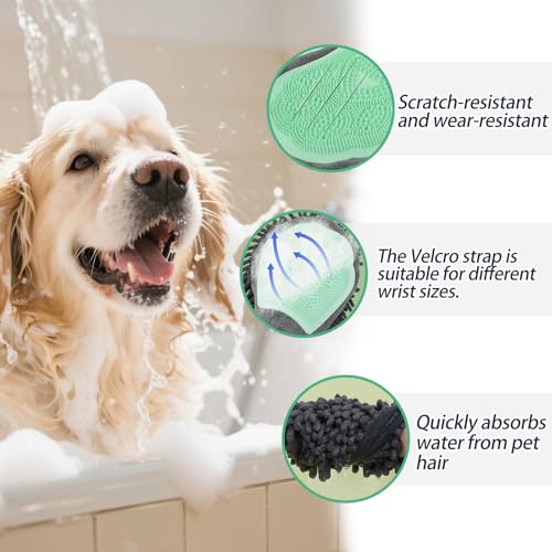 Green Double-Sided Dog Bath Glove Dog Washing Glove Massage Dog Brush Glove for Dogs and Cats Chenille Absorbent Pet Towel Mitt Pet Grooming Glove for Hair Removal Glove