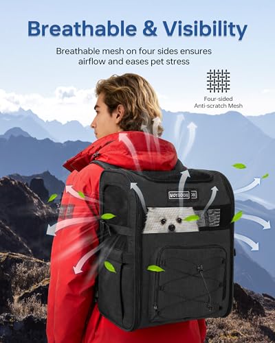 Hiking Dog Carrier Backpack, Padded Height-Enhancing Design, Adjustable Waist Cushioning Belt with Breathable Padded Back Support, Dog Carrier Backpack for Small Dogs Max 13LB Black with Pad - color: Black