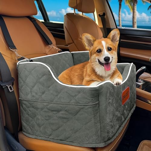 Dog Car Seat for Small Medium Dogs, Detachable Washable Dogs Booster Seat Under 35lbs, Elevated Dog Car Bed with Storage Pockets (Dark Grey, One Size) - color: Dark Grey