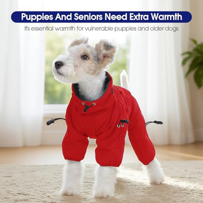FUAMEY Full Body Dog Coat,Warm Dog Fleece Jackets with Harness Built in Windproof Dogs Snowsuit Zip up Pet Four Legged Pets Jumpsuit Winter Outfit Cold Weather Coats for Small Dogs Red S - color: Red, size: Small