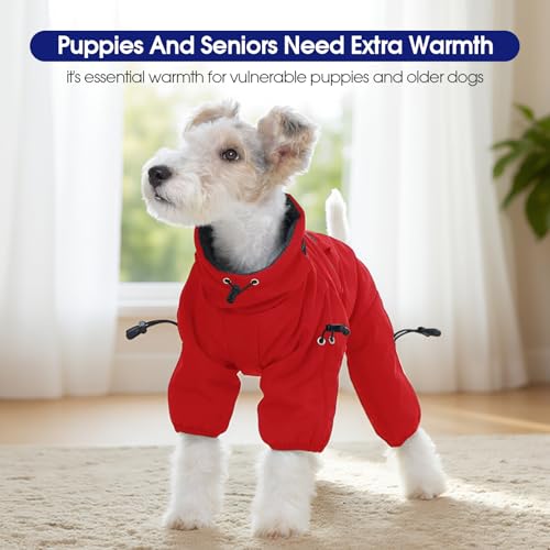 FUAMEY Full Body Dog Coat,Warm Dog Fleece Jackets with Harness Built in Windproof Dogs Snowsuit Zip up Pet Four Legged Pets Jumpsuit Winter Outfit Cold Weather Coats for Extra Large Dogs Red XL - color: Red, size: X-Large