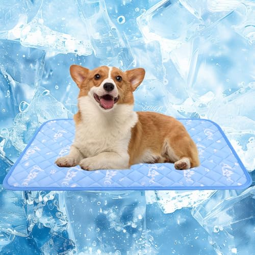 MH MYLUNE HOME Dog Cooling Mat 36x23 Inch - Cool-Chill Cool Fiber, Endothermic Color Changing Pet Pad for Dogs & Cats, Double-Sided Cooling & Warm, Foldable & Washable Summer Blanket - size: 36.0" Medium x 23.0" W x 0.5" Th