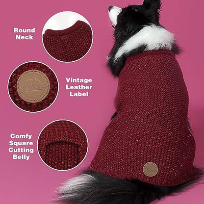 KYEESE Dog Sweater with Leash Hole Warm Pullover with Reflective Yarn for Small and Medium Dogs Male Soft Knit Pullover Boy Dog Coats Cozy Lightweight Thick Sweater,Dark Red,Medium - color: 5# Dark Red, size: M (24-30lbs)