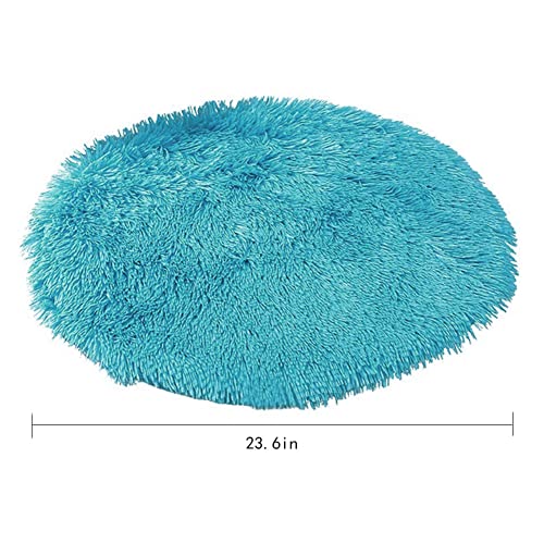 24 Inch Plush Dog Bed Mat Warm Fluffy Round Puppy Crate Pad with Anti-Slip Waterproof Bottom Soft Comfy Pet Kennel Mat for Small and Medium Dogs Sleeping(Wathet) - color: Wathet, size: 24 Inch