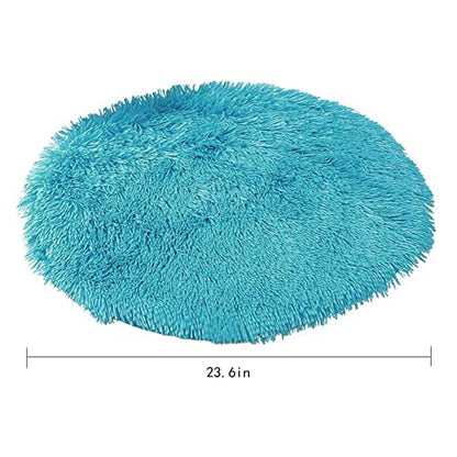 24 Inch Plush Dog Bed Mat Warm Fluffy Round Puppy Crate Pad with Anti-Slip Waterproof Bottom Soft Comfy Pet Kennel Mat for Small and Medium Dogs Sleeping(Wathet) - color: Wathet, size: 24 Inch