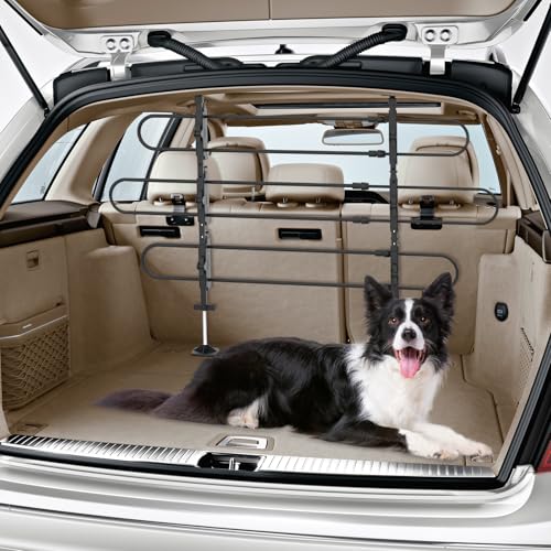 Magshion Adjustable Dog Barrier, Pet Gate Vehicle Back Seat Divider Universal for SUVs, Cars, Trucks & Minivans, 34''-60'' Wide, 30''-50'' Tall, Strong Metal Tubing & Easy Install, Black