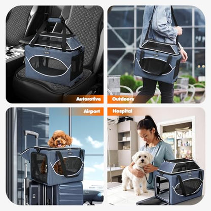 Lekereise Top-Expandable Pet Carrier 18x11x11Inch Delta American United Airline Approved Underseat to 15lbs Stable Car Travel Carriers for Small Dogs Cats with Locking Safety Zippers Anti-Scratch Mesh - color: Navy, size: 18"x11"x11"